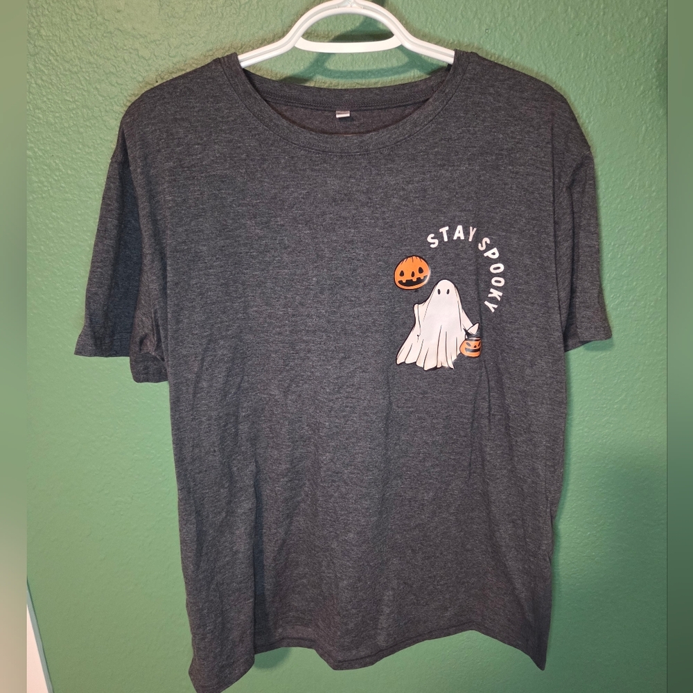 Stay Spooky Ghost Halloween Graphic T-Shirt 2XL Gray